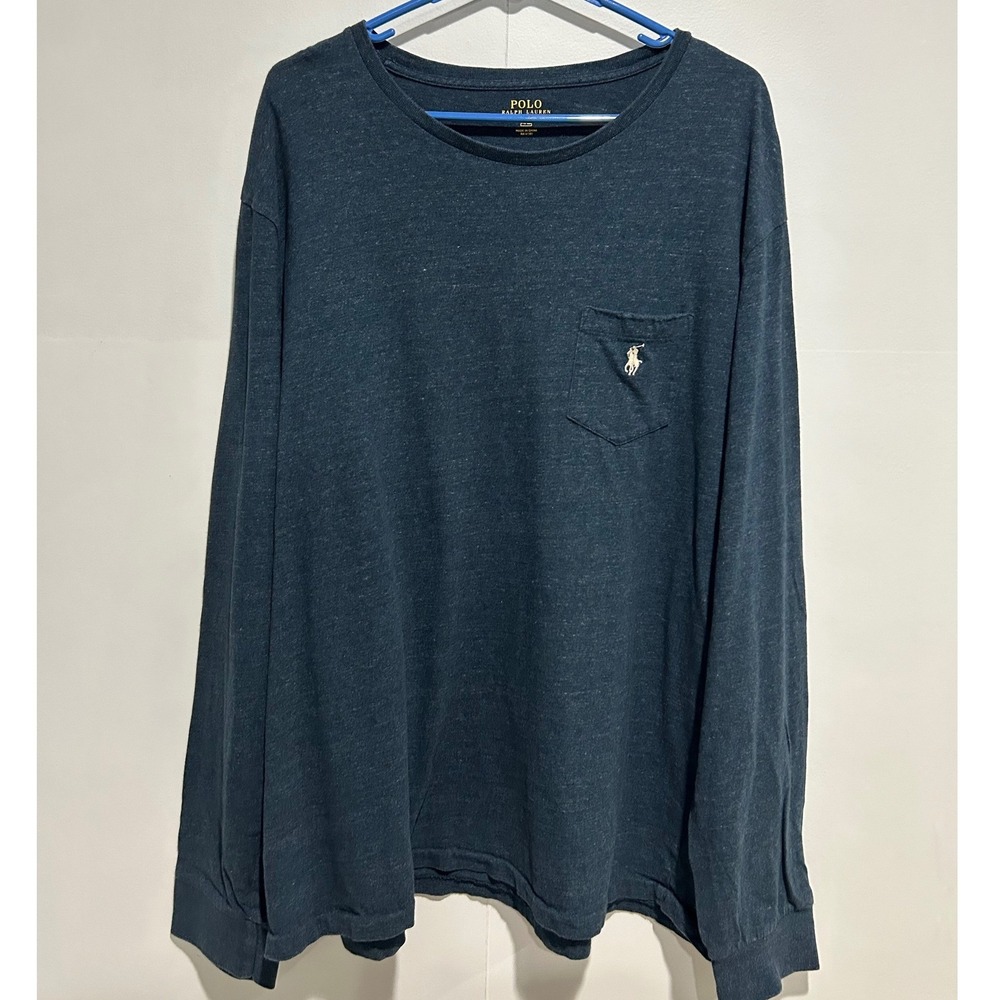 Polo Ralph Lauren Long Sleeve T-Shirt Mens XXL Navy Blue Pocket Pony Logo Cotton